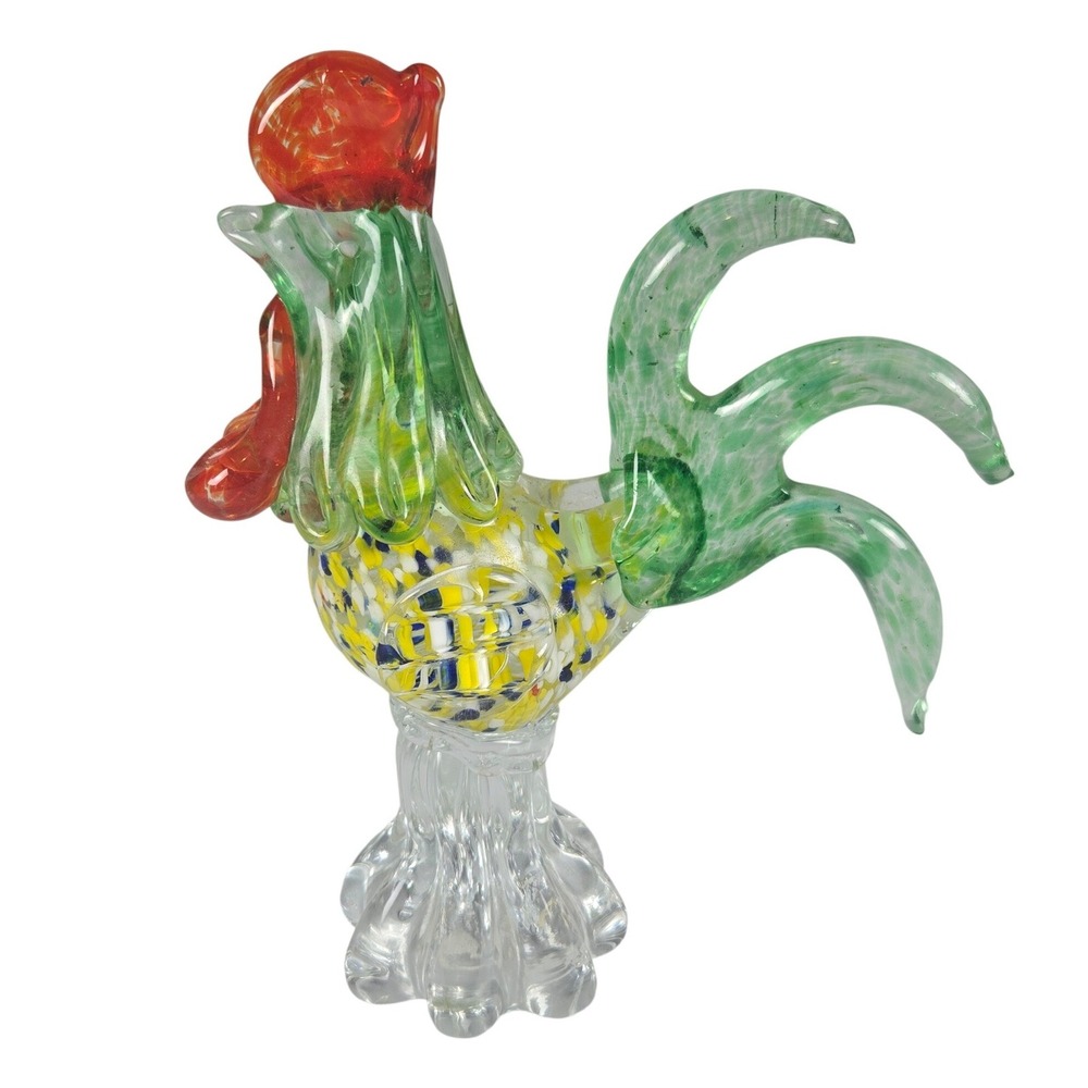 Vintage Murano Style Chicken Rooster‎ Glass Bird Figure Confetti Glass Farmhouse